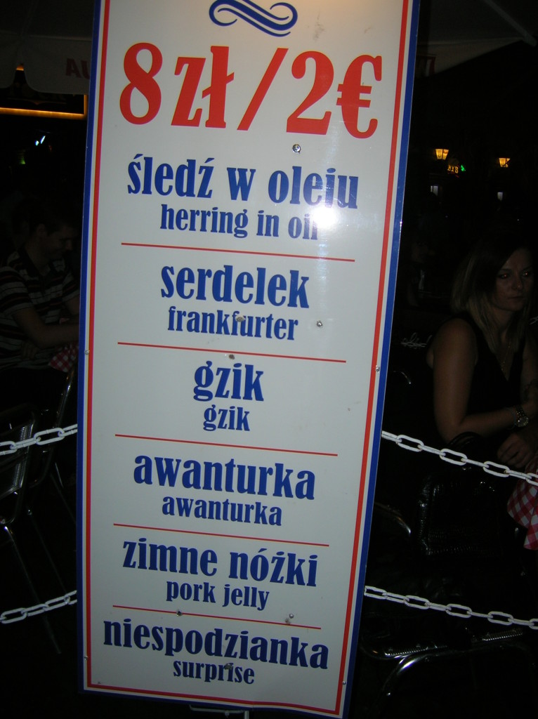 Bar food menu in Poznan
